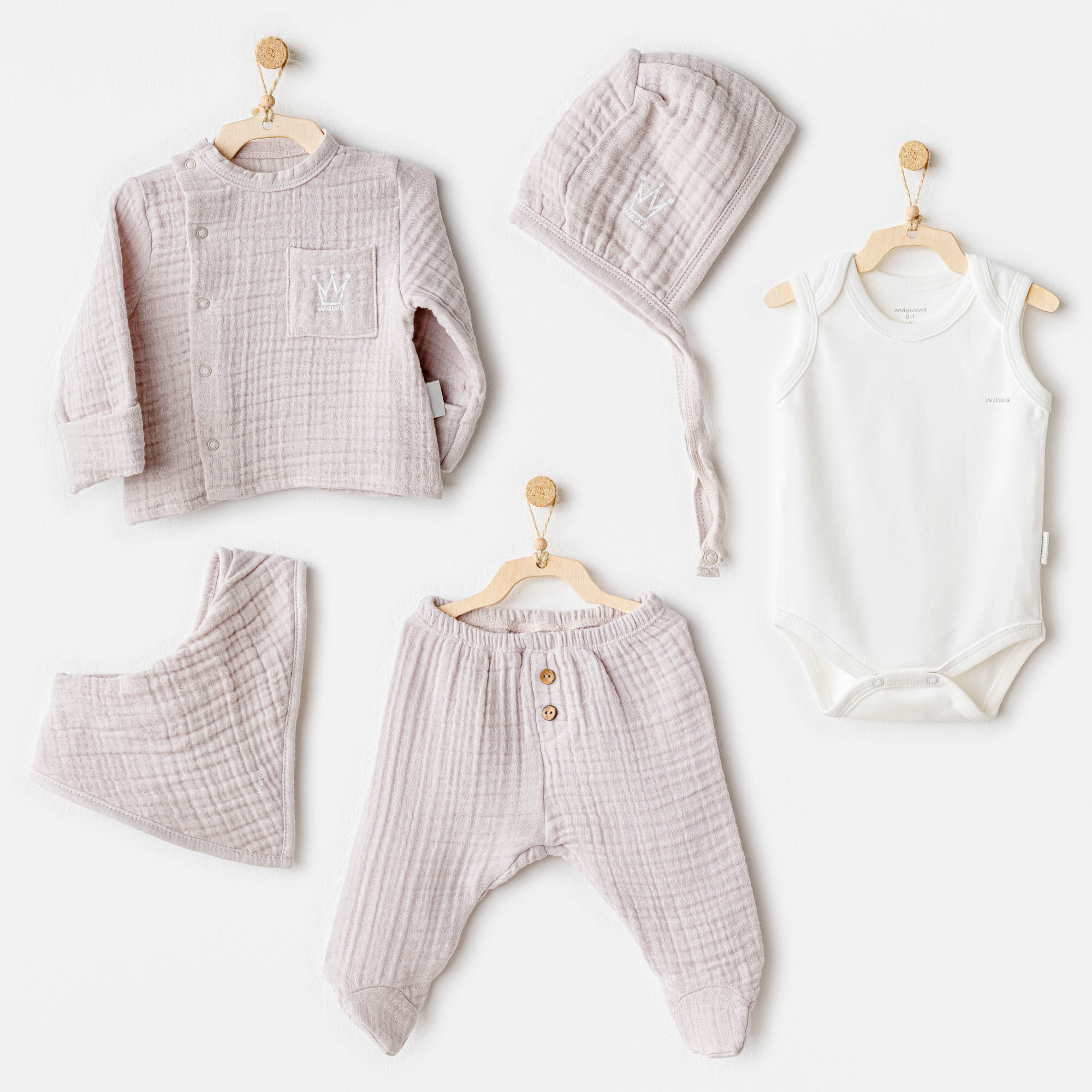 Bebek Hastane Çikişi 5 Pcs Newborn Set Natural Gift Muslin