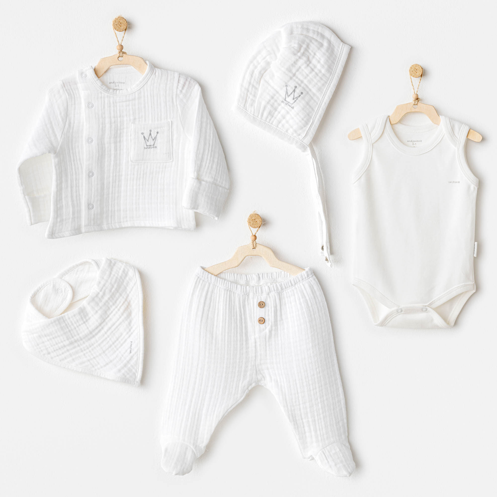 Bebek Hastane Çikişi 5 Pcs Newborn Set Natural Gift Muslin