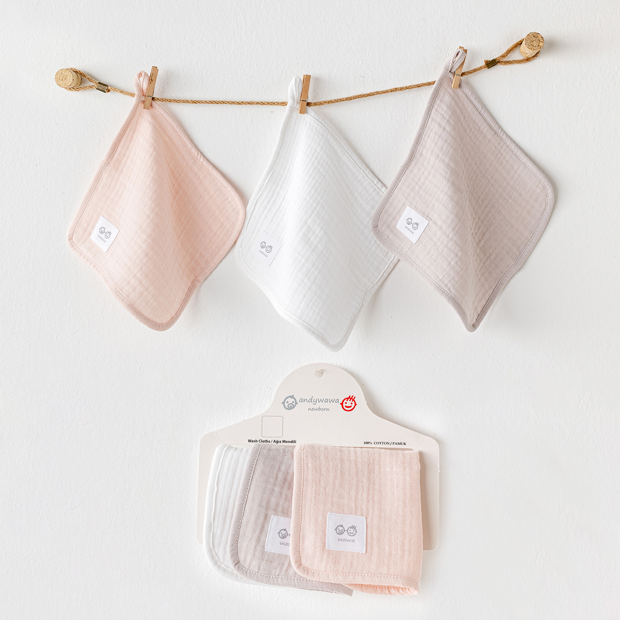Bebek Ağiz Mendili 3 Pcs Washcloths 20X20Cm Muslin Home