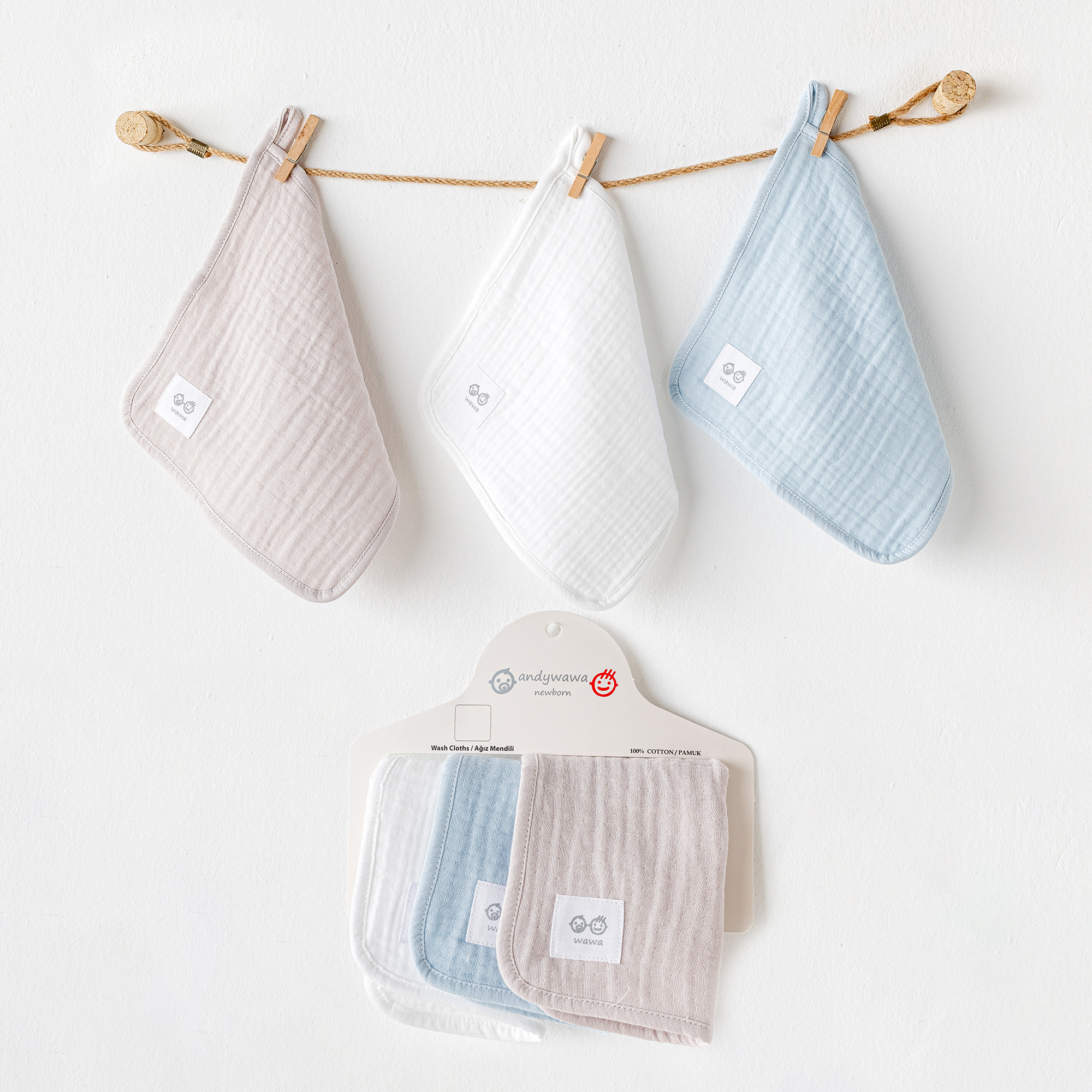 Bebek Ağiz Mendili 3 Pcs Washcloths 20X20Cm Muslin Home